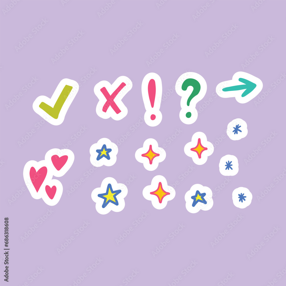 Poster cartoon color different diary stickers journal planner set concept flat design style include of chec