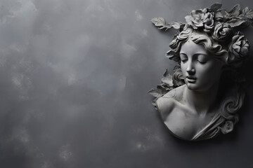 Antique bust of woman on grey stone marble  background. feminine beauty. AI generated