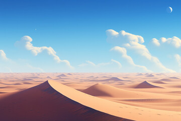 Fototapeta na wymiar A vast desert landscape with blue sky