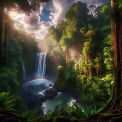 Fototapeta na wymiar Rainforest with a waterfall