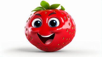 strawberry with a cheerful face 3D on a white background.