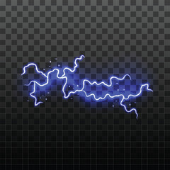 Realistic Detailed 3d Blue Lightning Electric Thunderbolt Symbol of Electrical Power. Vector illustration of Thunderstorm Charge Abstract Line