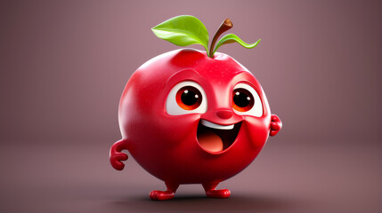 Pomegranate with a cheerful face 3D on a white background.