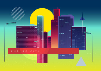 Abstract Futuristic City Building Skyline Composition  - Stock Illustration