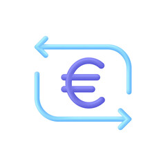 3D Money exchange icon. Concept of currency exchange or cash back. Money conversion. Euro icon.