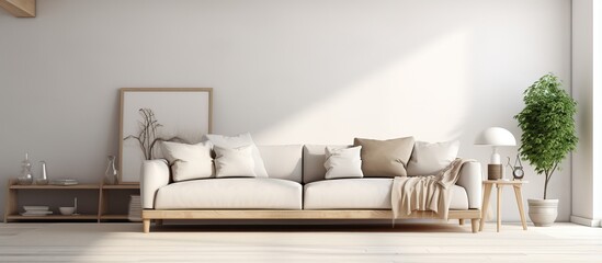 Scandinavian style illustration of a white living room with a sofa