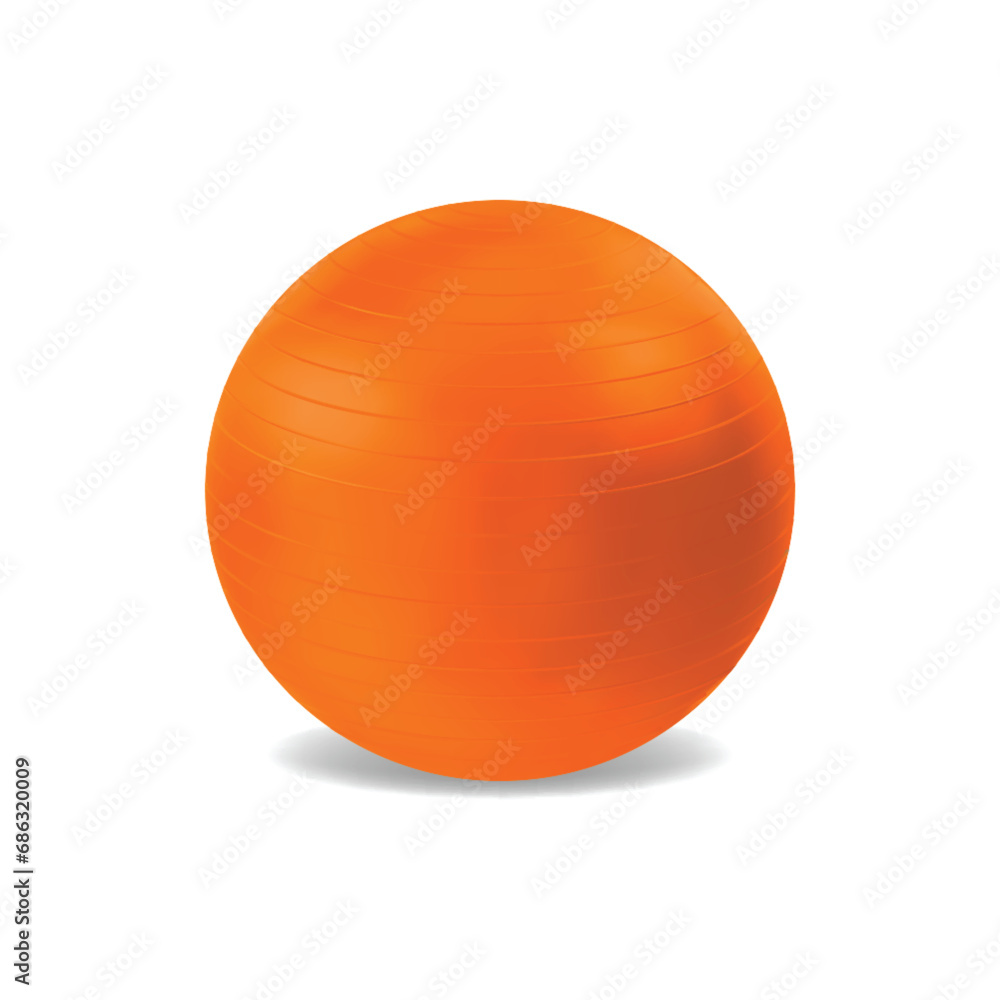 Sticker Realistic Detailed 3d Orange Pilates Ball Fitball Isolated on a White Background. Vector illustration of Sport Ball