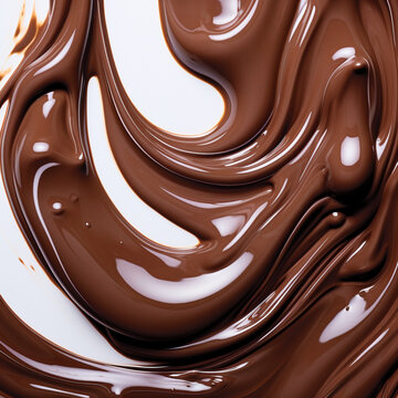 Fotografia con detalle y textura de crema de chocolate sobre fondo de color blanco