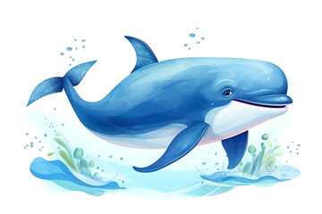 cheerful blue dolphin in water