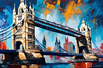 Cercles muraux Tower Bridge An abstract oil painting that captures the iconic London Tower Bridge in a unique and expressive style. 