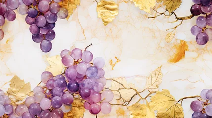 Fotobehang Grapes in purple and gold with textspace Seamless alcohol ink illustration you van repeat on all sides.  © Marja