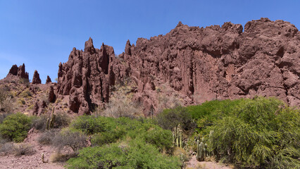 Fototapeta premium Bolivia, Tupiza. Valle de los Machos and Cañón del Inca. A landscape that looks like the Wild West. Tourist attraction with horse trips.