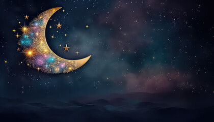 Obraz na płótnie Canvas Crescent moon on beautiful night background, ramadan concept