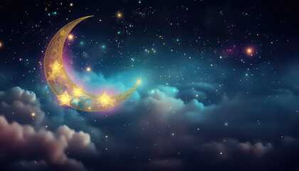 Obraz na płótnie Canvas Crescent moon on beautiful night background, ramadan concept