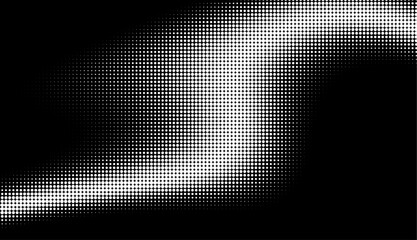 Monochrome gradient halftone dots background. Vector illustration. Abstract grunge dots on black background