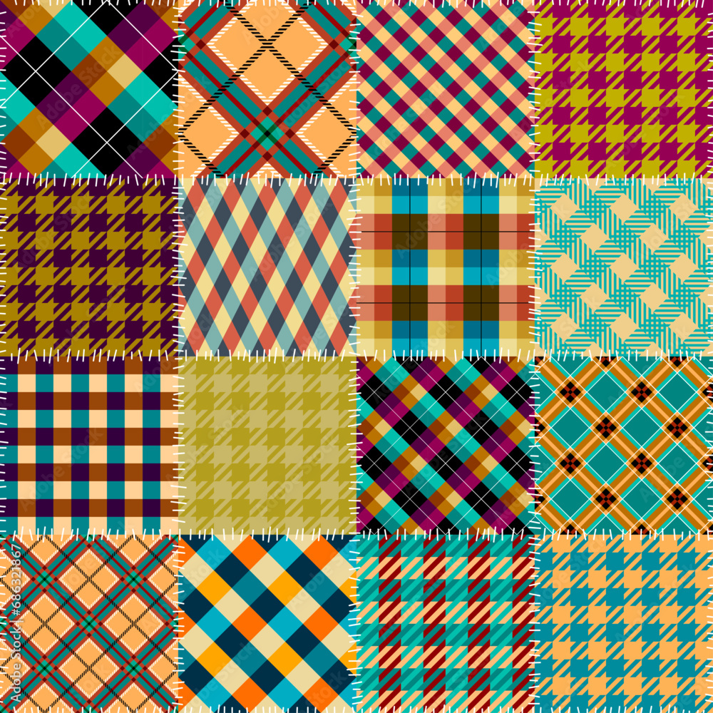 Poster textile patchwork plaid pattern. seamless vector image. khaki colors.
