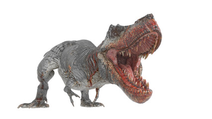 t-rex on blood is ready to attack in white background