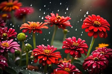 Red flowers and rain