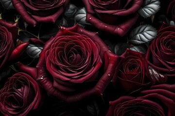 Red roses with black and white leaves 