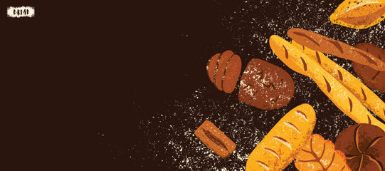 Bread banner background vector illustration with bakery products and