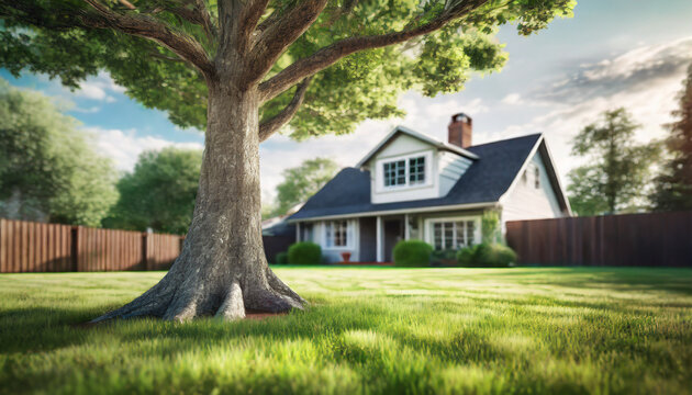 Large tree in front yard of residential home