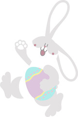 happy easter with bunny rabbit and egg, flat png transparent cartoon character design