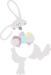 happy easter with bunny rabbit and egg, flat png transparent cartoon character design