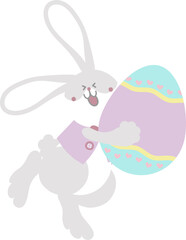 happy easter with bunny rabbit and egg, flat png transparent cartoon character design