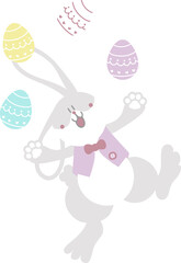 happy easter with bunny rabbit and egg, flat png transparent cartoon character design