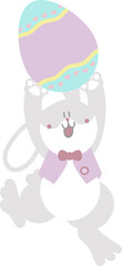 happy easter with bunny rabbit and egg, flat png transparent cartoon character design