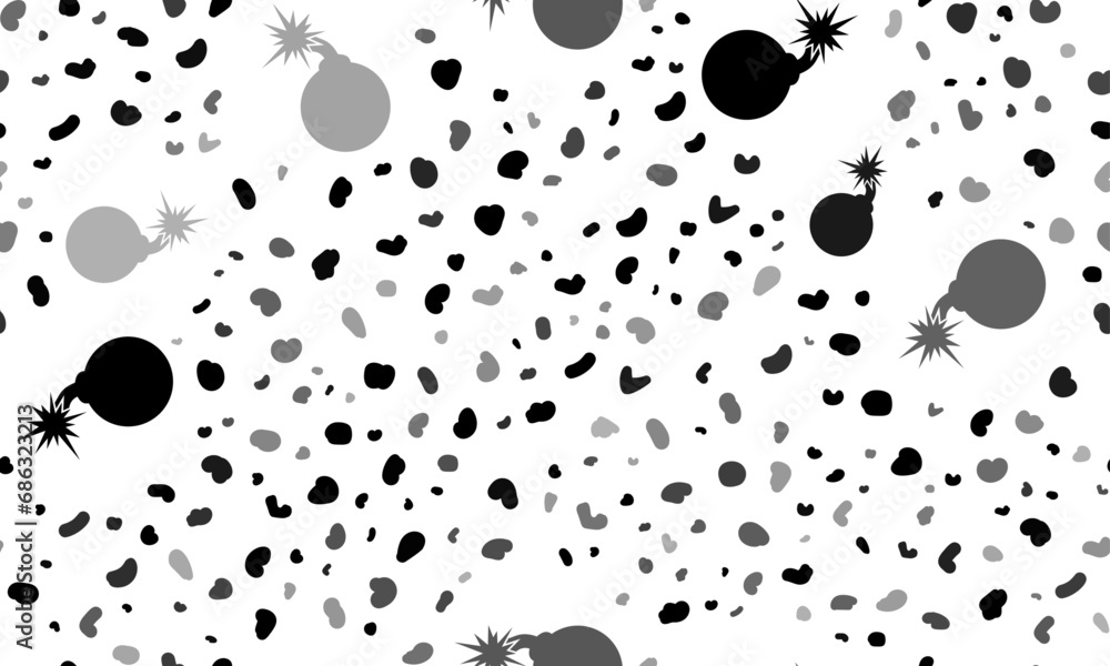 Poster abstract seamless pattern with bomb symbols. creative leopard backdrop. vector illustration on white