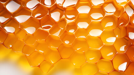 Exploring Nature's Grid: Closeup of Hexagonal Honeycomb Cells with Honey, Hexagon Honeycomb Symphony A Nature Canvas Mockup generative AI
