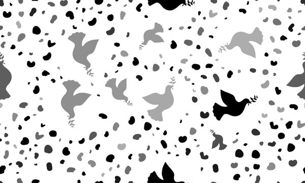 Abstract seamless pattern with dove of peace symbols. Creative leopard backdrop. Illustration on transparent background