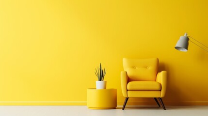 yellow armchair in a room minimalist  - obrazy, fototapety, plakaty