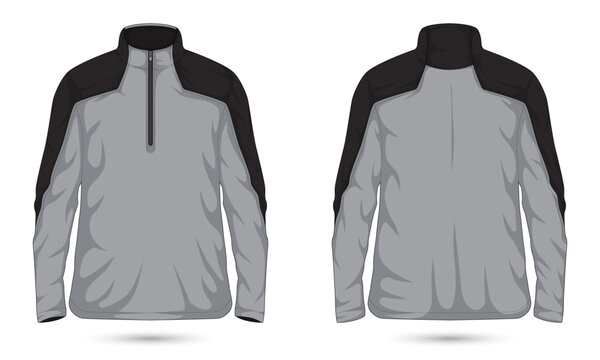 Quarter zip sweatshirt mockup front and back view. Vector illustration