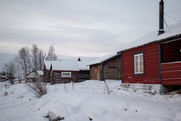 JUKKASJARVI, SWEDEN - NOVEMBER 26 2023: Christmas market in the old village near Kiruna in...