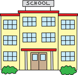 School building cartoon illustration