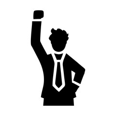 Happy businessman with arm up celebrating icon. Vector illustration