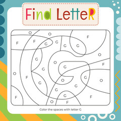 Coloring page for Letter Tracing Book. Color by letter G. Flash card for toddler and teacher. Vector printable page for Activity book