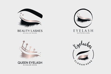 Eyelash extension icon set logo design vector for beauty salon with creative idea