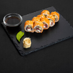Sushi with caviar Japanese cuisine. Japanese snack.