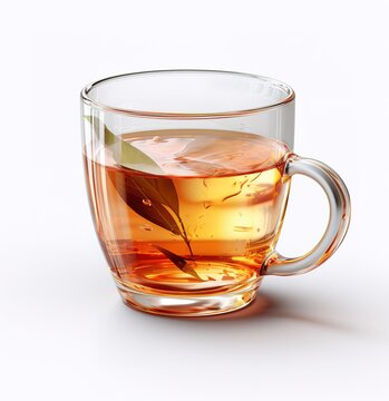 Realistic Glass Cup of Tea with Tea Leaves on White Background: Perfect for Design Projects and Stock Photography