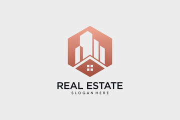 Real estate icon logo design vector for building construction with creative idea