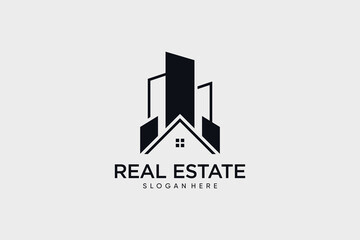 Real estate icon logo design vector for building construction with creative idea