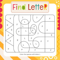 Coloring page for Letter Tracing Book. Color by letter L. Flash card for toddler and teacher. Vector printable page for Activity book