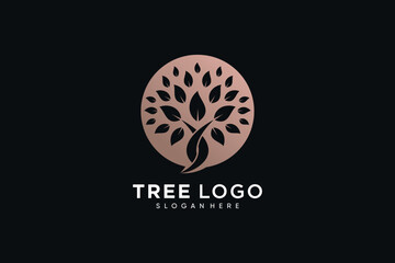 Tree logo design vector with circle concept and creative idea