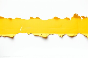 Yellow ripped paper torn edge strip isolated on white background