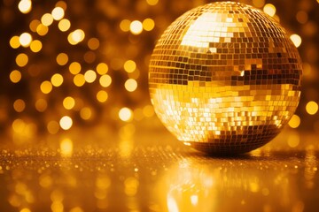 Fototapeta na wymiar Shiny gold disco ball for party celebration