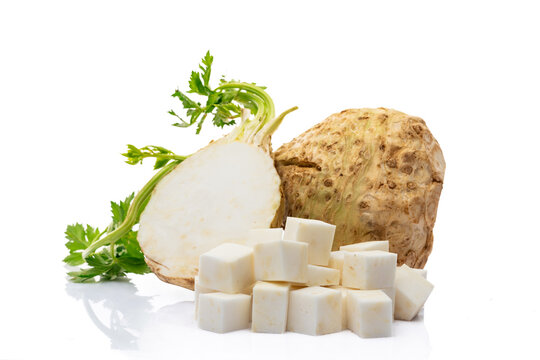 Fresh celery root and celery leaves