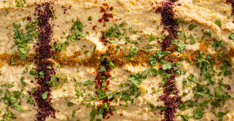 Top view of chickpea hummus